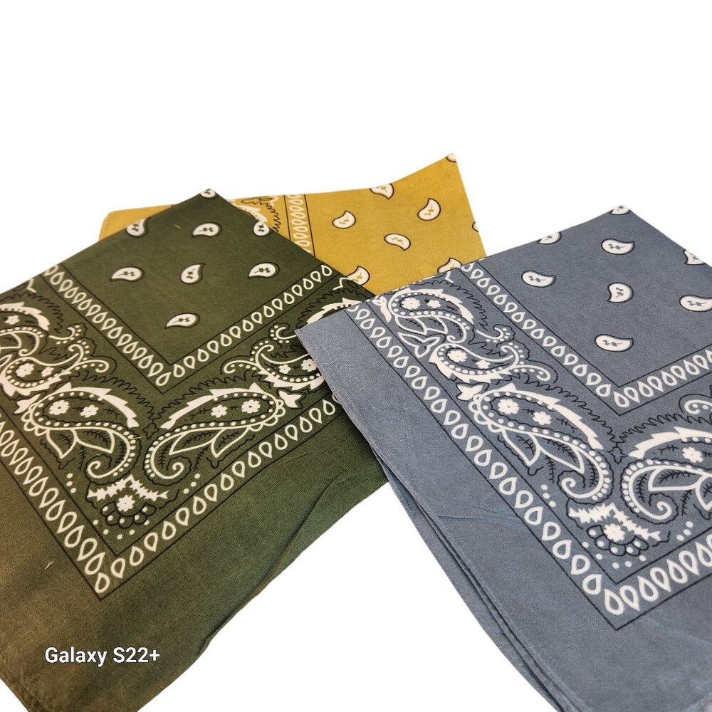 Tan Green Gray Colorful Bandanas 21x21 Inch Square Western Style - Picture 2 of 5